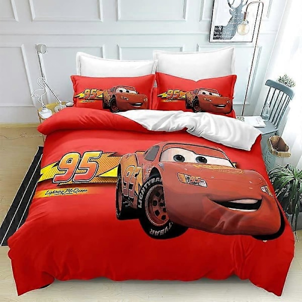 i719 Quilt Duvet Cover Lightning Set Täckeöverdrag McQueen 3-delad Sängkläder Tryckt Quiltöverdrag Set med Kuddfodral Lätt att Sköta och Mjuk Känsla 135x200cm 53x78in