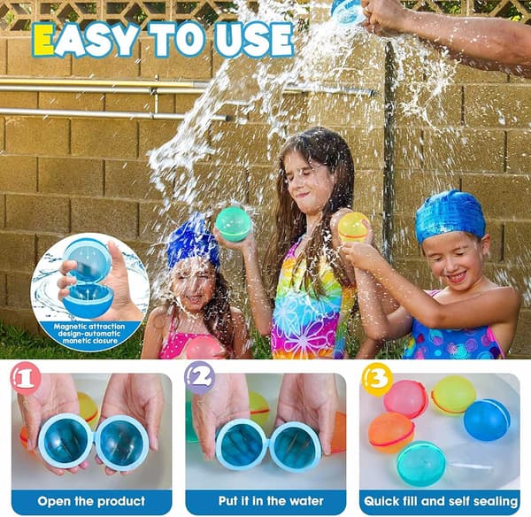 Reusable Magnetic Water Balloons, 12 pcs Refillable Water Bomb Spla