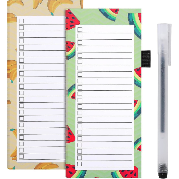 2-pak magnetisk indkøbslisteblok til køleskab - notesblok til indkøbsliste