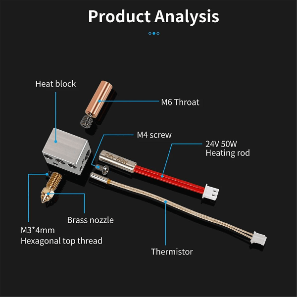 Neptune 4 Hotend Messinki-suutin 24 50 W Hotend Set Heating Rod Thermistor Heater Block Neptune 4 3D-tulostimen osille As Shown