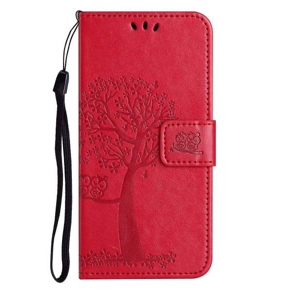 For Honor X6a 4g Owl Tree painettu Pu-nahkainen case Täysin suojattu puhelimen cover Red