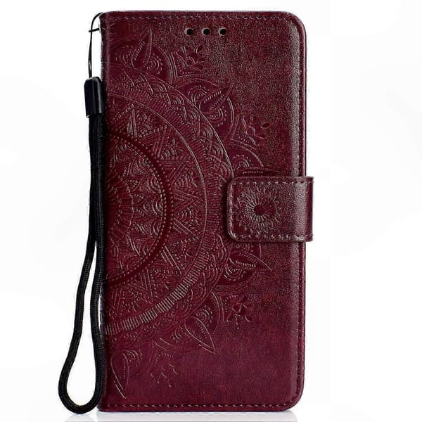 Mandala Blomster Plånboksfodral med PU-läder för Smartphone - Grått Skyddsfodral Wine Red