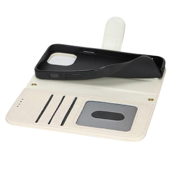 Kompatibel med iPhone 13 mini Stativfodral Litchi Textur Äkta Kohud Plånboksfodral RFID