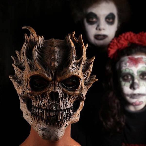 Cafele Fuld Hovedskal Maske Uhyggelig Skelet Latex Maske Halloween Cosplay Kostume Fest Tilbehør til Mænd Kvinder