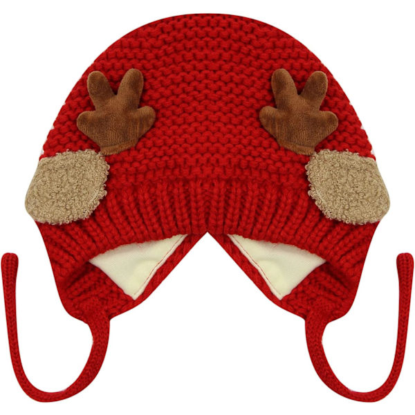 Søt Hjorte-Elg Hodeplagg Babyhatt Vinter Varmt Plysj Strikket Ørevarmer Bonnet Gutter Jenter Caps Beanie med Hakestropp Red One Size