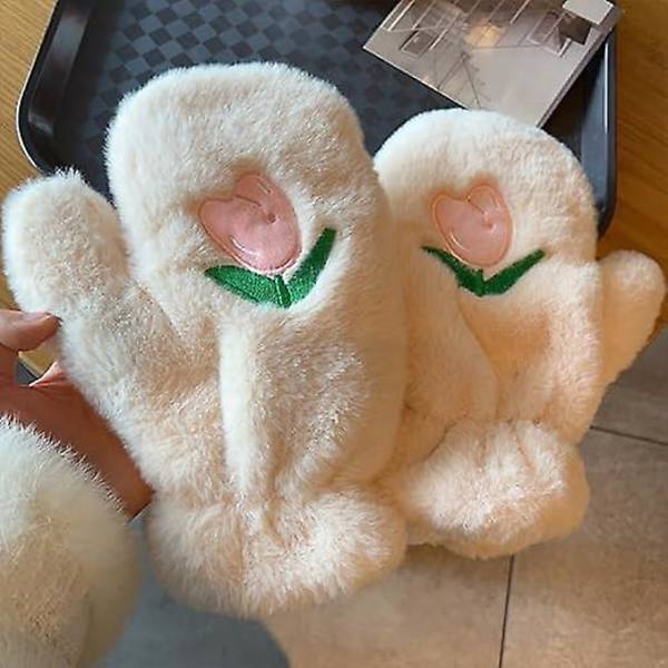 Tulppaani talvihanskat naisten lapaset hanskat naisten kylmään säähän söpöt lämpimät plyysihanskat Harajuku