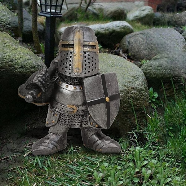 Trädgårdstomtar Dekorationer Riddarstaty Figurer Medeltida Tempelriddare Korsfarare Vakt Rustning Utomhus Gård Gräsmatta Konst Dekor Harts Gåvor Knight F