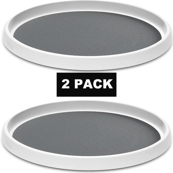 Set med 2, 30 cm Halkfri Lazy Susan Organizer - Vit/Grå