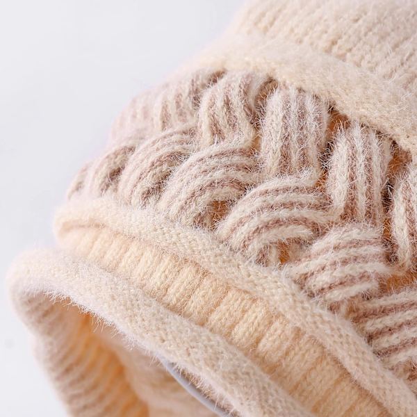 Dam vinter Peruvian öronbeklädnad Beanie Hat Öronklaffar Sherpa Skidmössa Stickad Fleecefodrad 3 Pom M1392-hanfen One Size