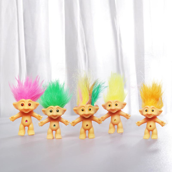 10 cm trolldocka modell färgat långt hår damdocka miniatyrfigur prydnad härlig leprocauns ful elfdocka actionfigur Multicolor