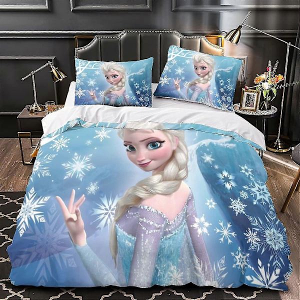 Frozen 3D-tryckt Täcke Set Sängkläder Quilt Sängöverdrag Med Blixtlås 3-delad Set Mjuk Lätt Att Sköta För Unga Och Barn Vuxna Double200x200cm