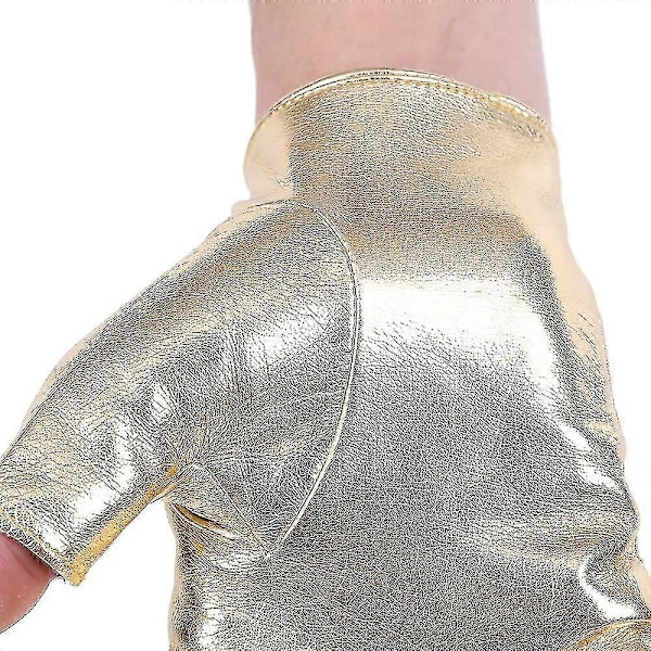 Män PU Läder Punk Halv Finger Ihålig Handskar Guld
