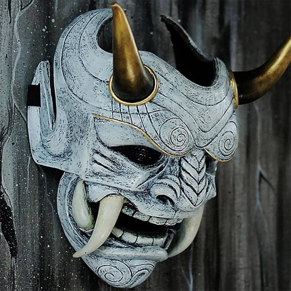 Samurai Oni Mask Latex Hovedbeklædningsmaske Halloween Cosplay Fancy Dress Festmaske Grey