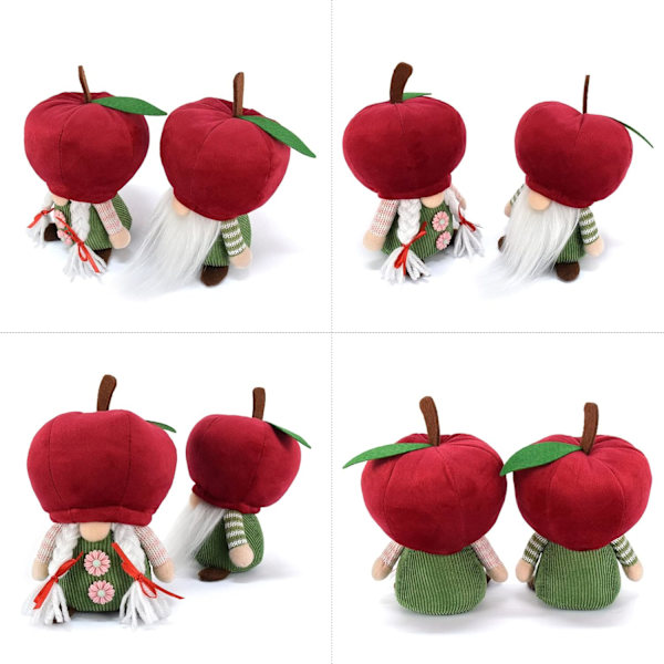 2 st par äppeltomtar plyschprydnader handgjorda svenska tomte docka frukt Nisse älva tiered tray tomte röd för sommar höst vinter jul Apple Gnomes
