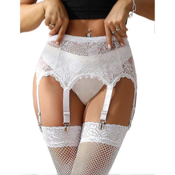 Dam Garterbälte Plus Size Spets Garter och 6 Metallklämmor Justerbara Underkläder Garter Hängslen Underkläder Midje Garter Set WhiteA L
