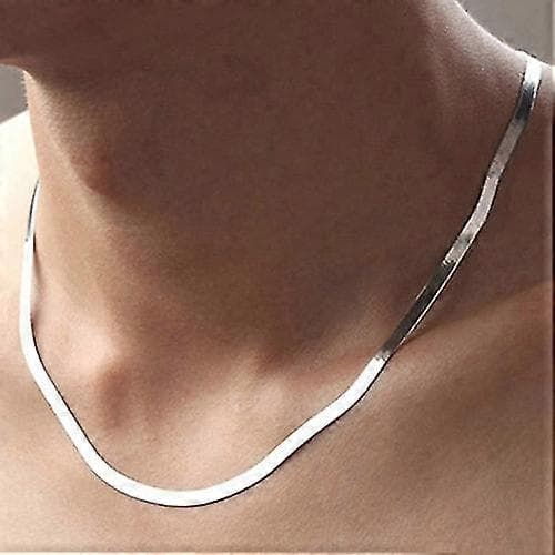 Kvinnor Män Enkel Silverpläterad Platt Present Ormkedja Fiskbenshalsband