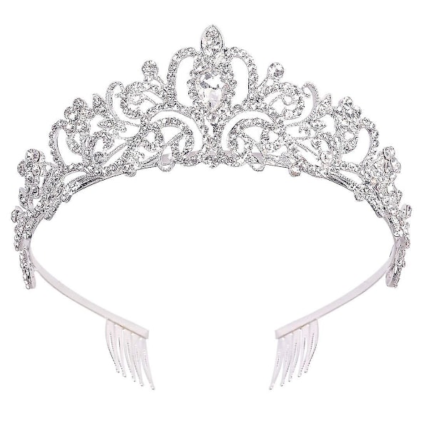 Silver Crystal Tiara Crowns för kvinnor flickor Elegant Princess Crown med kammar Tiaras