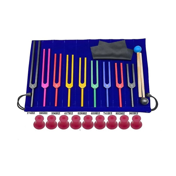 9 stycken färgglada Solfeggio-stämgafflar av aluminiumlegering, stämgafflar för terapi, röstterapi