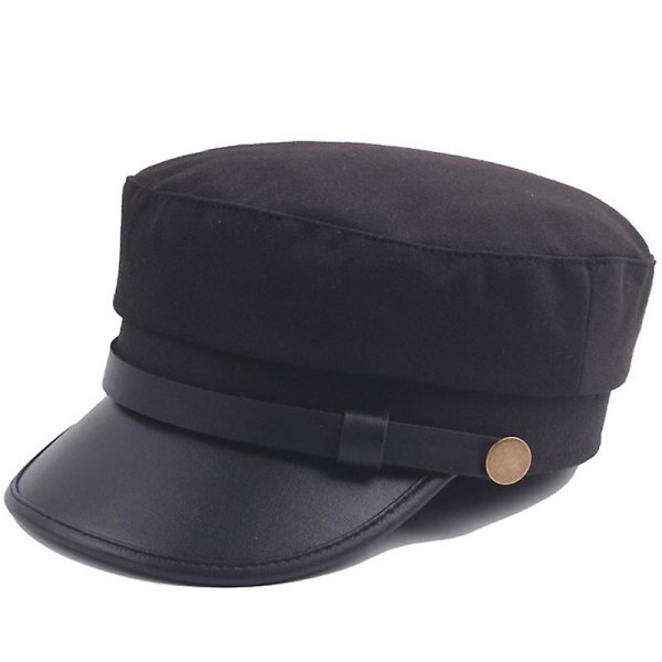 Unisex Baker Boy Peaked Cap med skygge Newsboy Baskerhat Cadet Military Hat Black