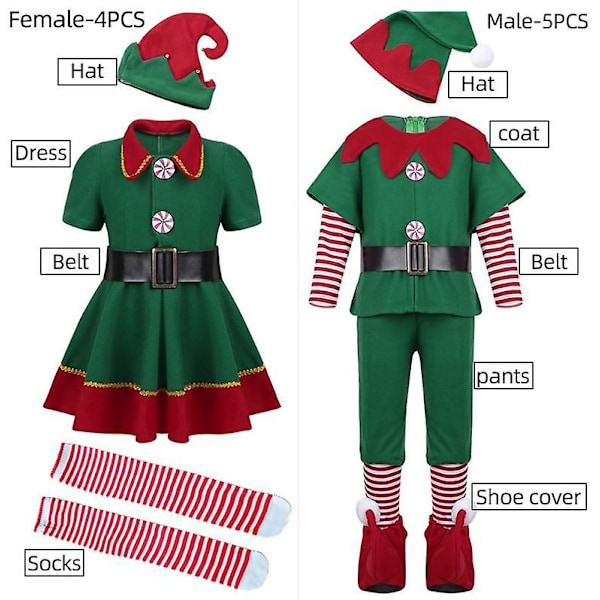 Joulupukin asu vihreä tonttu cosplay perhe joulu juhlat uuden vuoden setti Male 80cm
