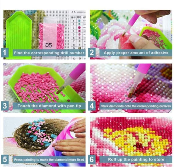Diamantmaleri Kit, 4-pak Peinture Diamant til Børn og