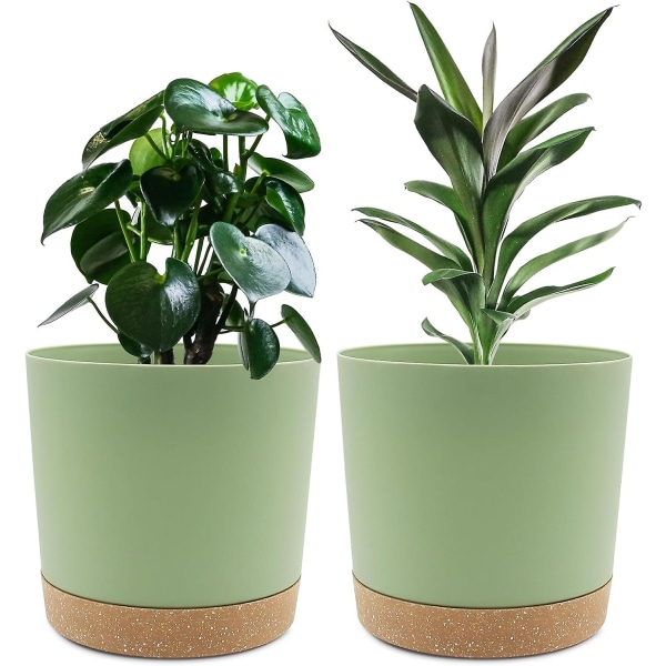 Urtepotter Pakke med 2 20,5 cm, urtepotter til indendørs planter med drænhuller og aftagelig bund, Coaster Moderne Dekorativ (grøn 20,5 cm)