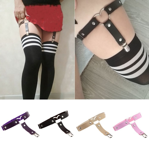 2 st Kvinnors Strumpband Elastiskt Hjärta PU-Läder Benstrumpband red