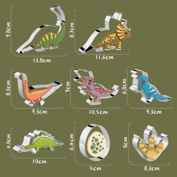 Tyuhe 8/12 stk kakekuttersett Søt dinosaurform kjeksform for barn dinosaurtema Bursdagsfestutstyr A