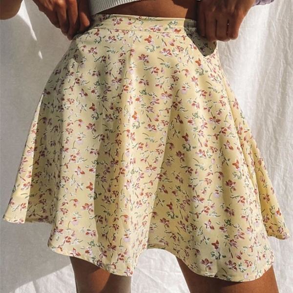 Damkjol med blommigt print Stretchigt tyg som andas, liten blommig kjol för festklubb Danskväll Red