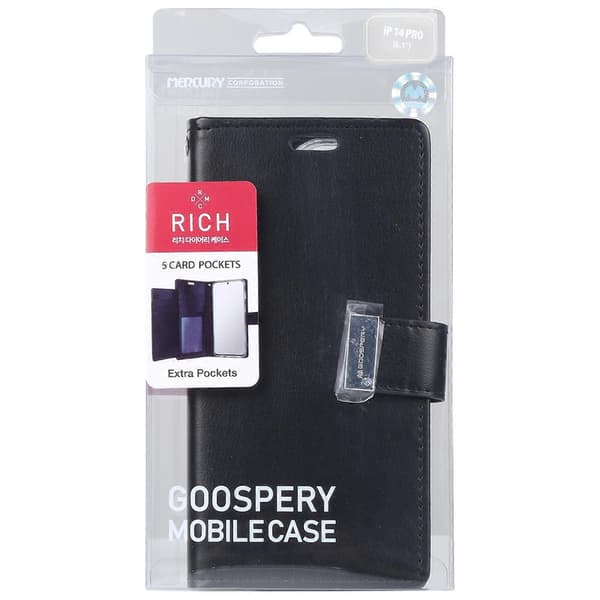 GOOSPERY RICH DIARY Læderetui med Crazy Horse-tekstur til iPhone 14 Plus Black