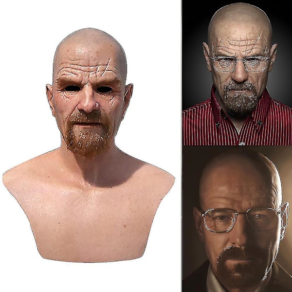 Lateksi Walter White Breaking Bad Halloween Cosplay -naamio koko päähän, Ui-laatua