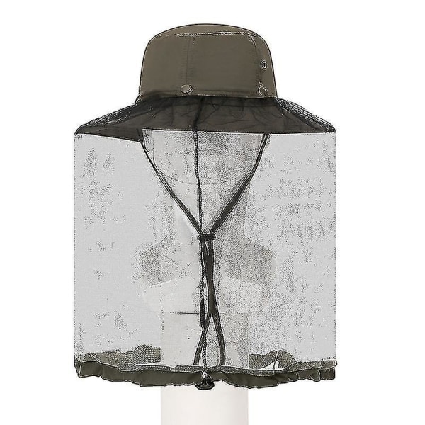 Myggnätsmössa - Bug Cap Upf 50+ Solskydd med dold nät för biodling Fotvandring Unisex Army Green