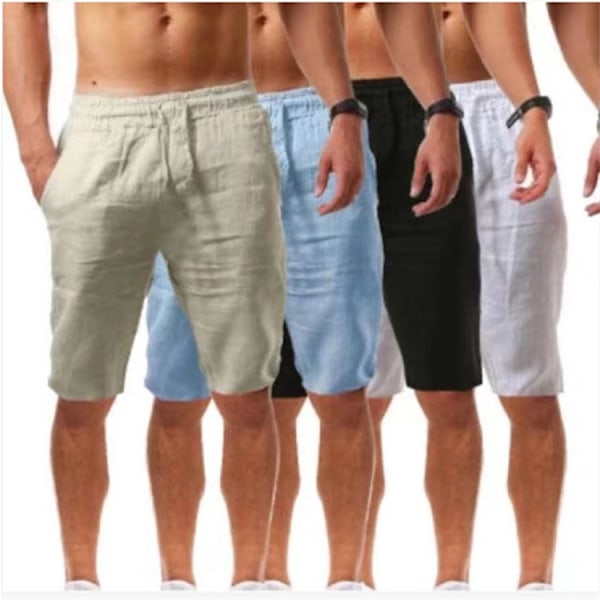 Løse Linned Bomuld Åndbare Shorts Herre Sports Casual Shorts Dark Blue XXL