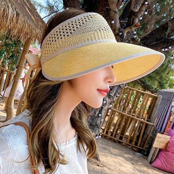 1 stycke dam sommar vacker mode mysig vikbar stråtom topp rosett för solhatt för strand utomhusresor shopping rosa Rosa