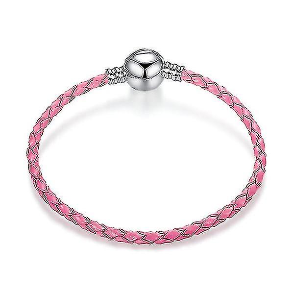 Sølv Lærtau Armbånd Europeisk Charm Armbånd For Pandora Armbånd Pink