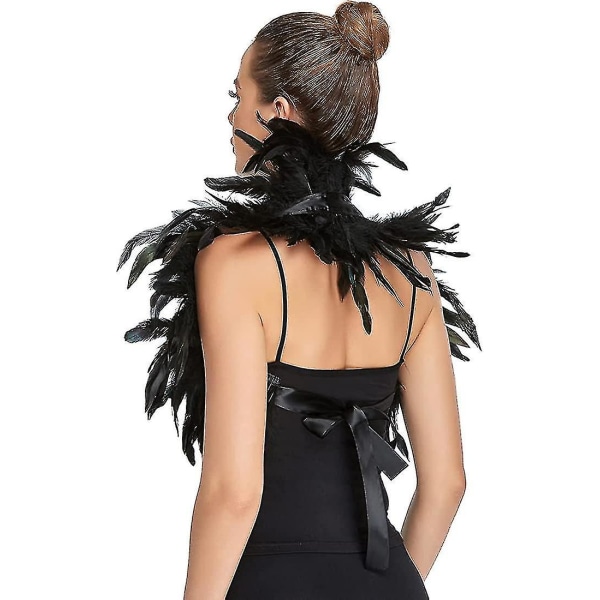 Gothic Black Rooster Plume Shrug Shoulder Bit Wrap Maleficent Halloween-kostym för kvinnor XXF