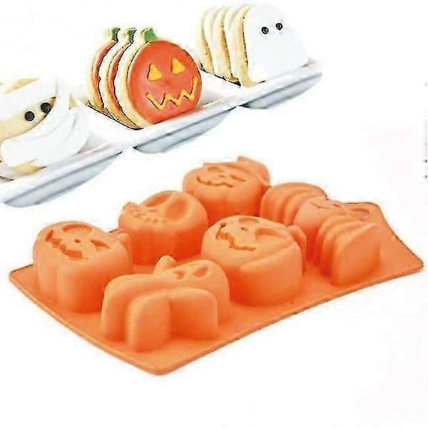 2 stk Halloween silikon bakeformer - gresskar skjeletthode, flaggermus, spøkelsesform - kakeform cupcake sjokoladeform - DIY baking