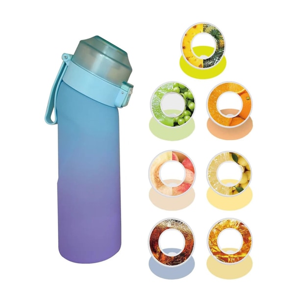 650 ml vandflaske med smag frugtagtig 0 sukker og 0 kalorier Multismag med smagsringe og strå Transparent varmebestandig lækagetæt stor kapacitet Blue Purple