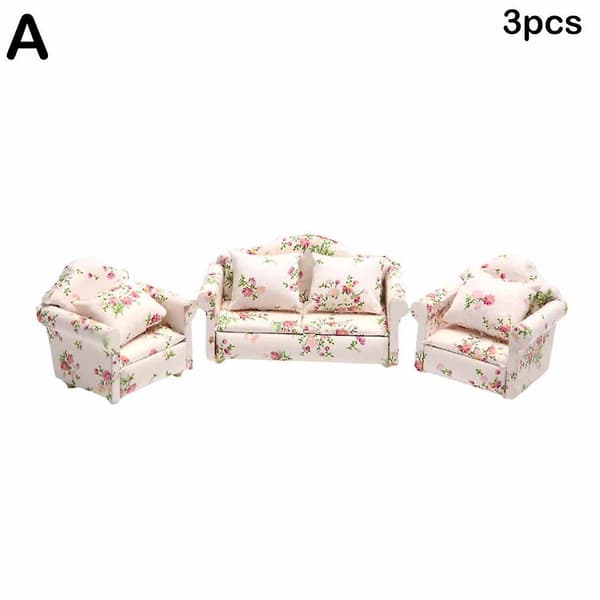 1:12 Skala Dockhusmöbler 3-delad Soffa Miniatyr Dockhus Pink