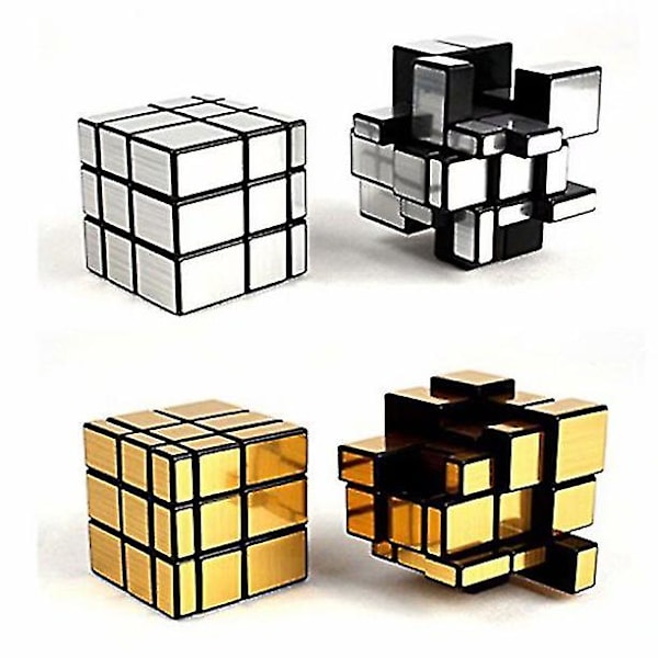 Spegelhastighetst kubpussel 3x3x3 Guld och Silver Spegelmagisk Kub Oregelbunden Speedcubing Set 2-pack