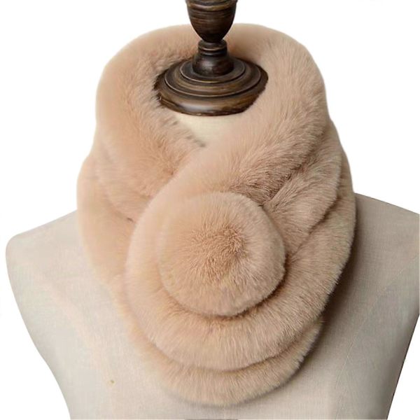 Konstgjord Päls Enfärgad Vinterhalsduk Plyschboll Bred Tjocknad Pälshalsduk Wrap Modeaccessoarer Khaki 70cm