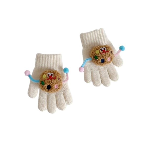 1 Par Barnens Höst Vinter Stickade Vantar Cartoon Cookie Dekoration Pojkar Flickor Vantar Ribbade Manschetter Beige