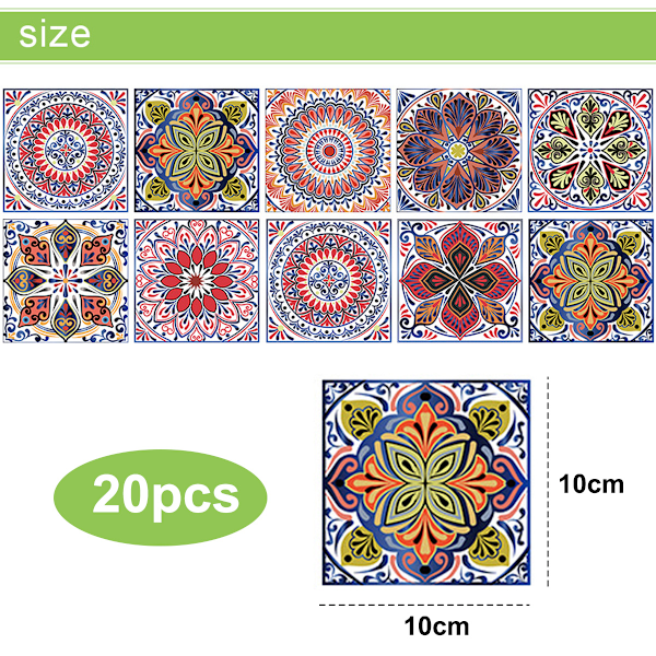 Mandala Kukka Simulaatio Laatta Tarrat 10x10cm - Pakkaus 20 Yksikköä