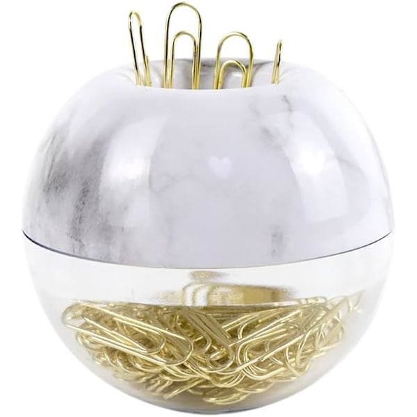 NatSumeBasics Paper Clip Holder Magnetic 100 Gold Paper Clips in Cute Paper Clip Dispenser for Office Accessories Supplies Desk Organizer (Marble) Marble White