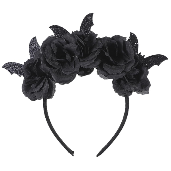 Halloween-Hårband Svart Ros Fladdermöss Hårband för Kvinnor Gotisk Blomma Hårtillbehör Huvudbonad Hårring Huvudband Black