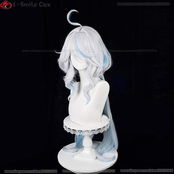 Fontaine Focalors Cosplay Parykk Game Genshin Impact 100cm Furina Parykker Blå Hvit Krøllete Varmebestandig hår Anime Parykker + Parykkhette Wig A only one size