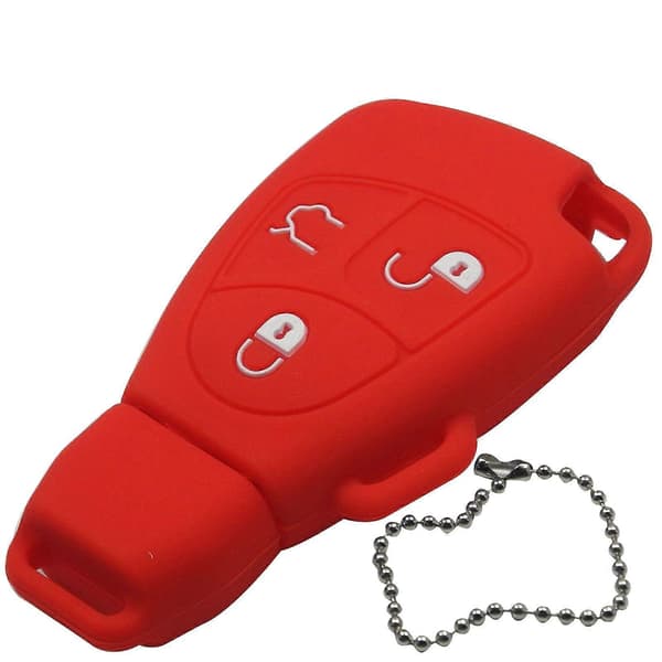 Smart fjärrbilnyckelbricka silikonfodral för Mercedes-Benz B C E ML S CLK CL 3/4-knapps nyckellös väska 3 Button Red