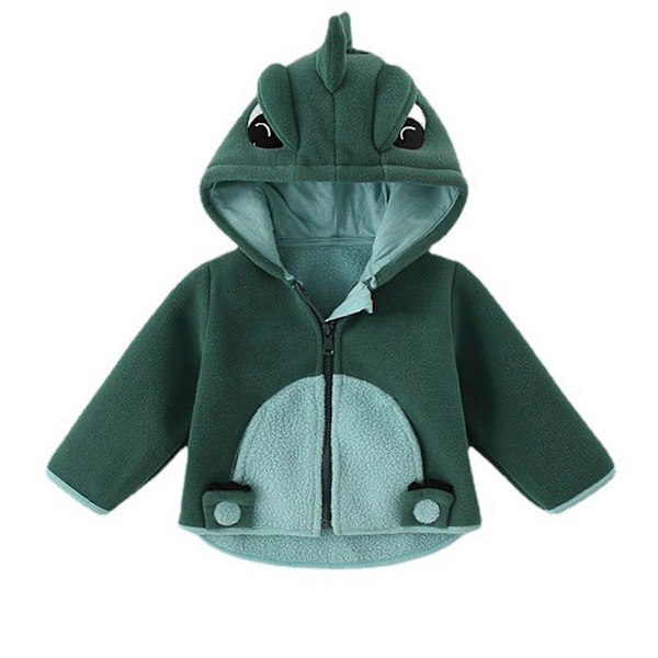 Plysjjakke for barn i imitert ull, høst og vinter, tykk hettejakke for baby Green Dinosaur 73cm