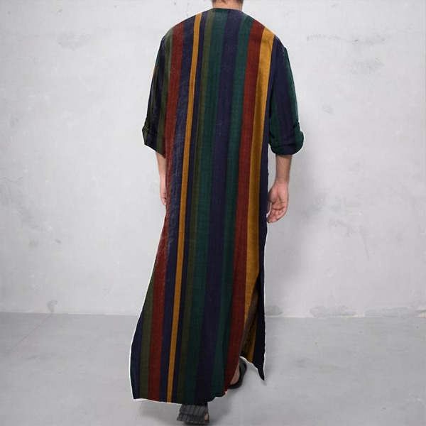 O Neck Muslim Arabic Islamic Clothing Stripet Robe For Men Pustende Klær XL
