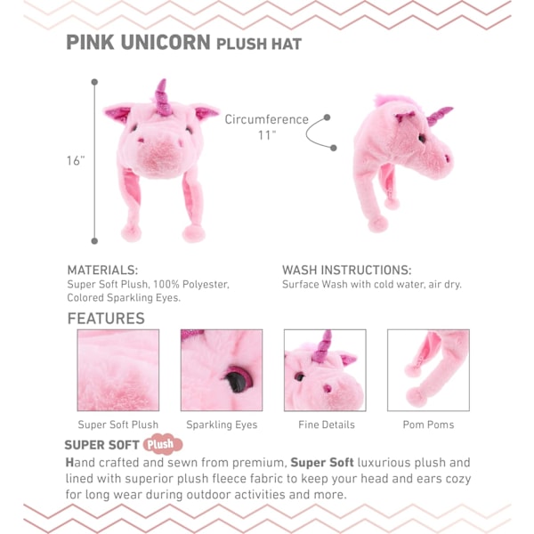 Plush-hatut - Superpehmeä lämmin hattu korvilla, hauska leluhattu, mukava fleece-talvihattu lapsille ja teineille - Yksi koko Pink Unicorn